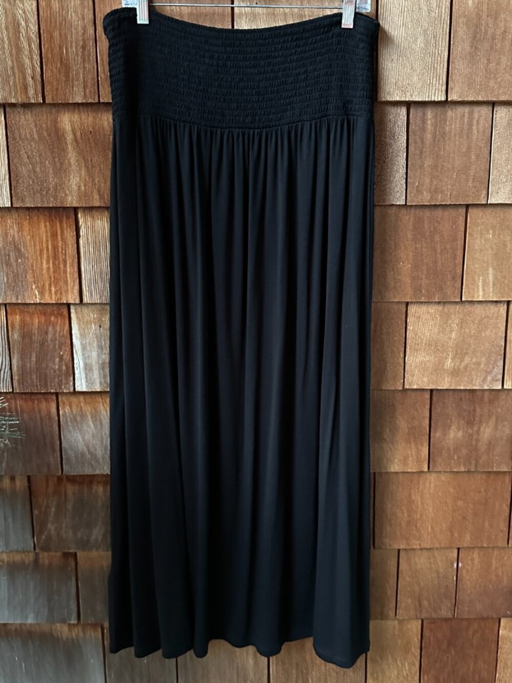 NWT Eileen Fisher Black Smocked Elastic Skirt/Strapless Dress in Women's Large - Picture 5 of 9